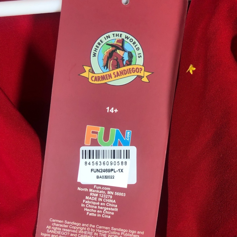 Carmen Sandiego Costume Red Trench Coat Size 1X Education Halloween Geography - Picture 7 of 8